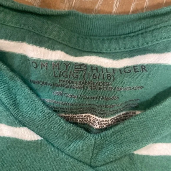 Big Boy Tommy Hilfiger Short sleeve Kelly green & navy blue Striped Tee Shirt - Picture 5 of 6